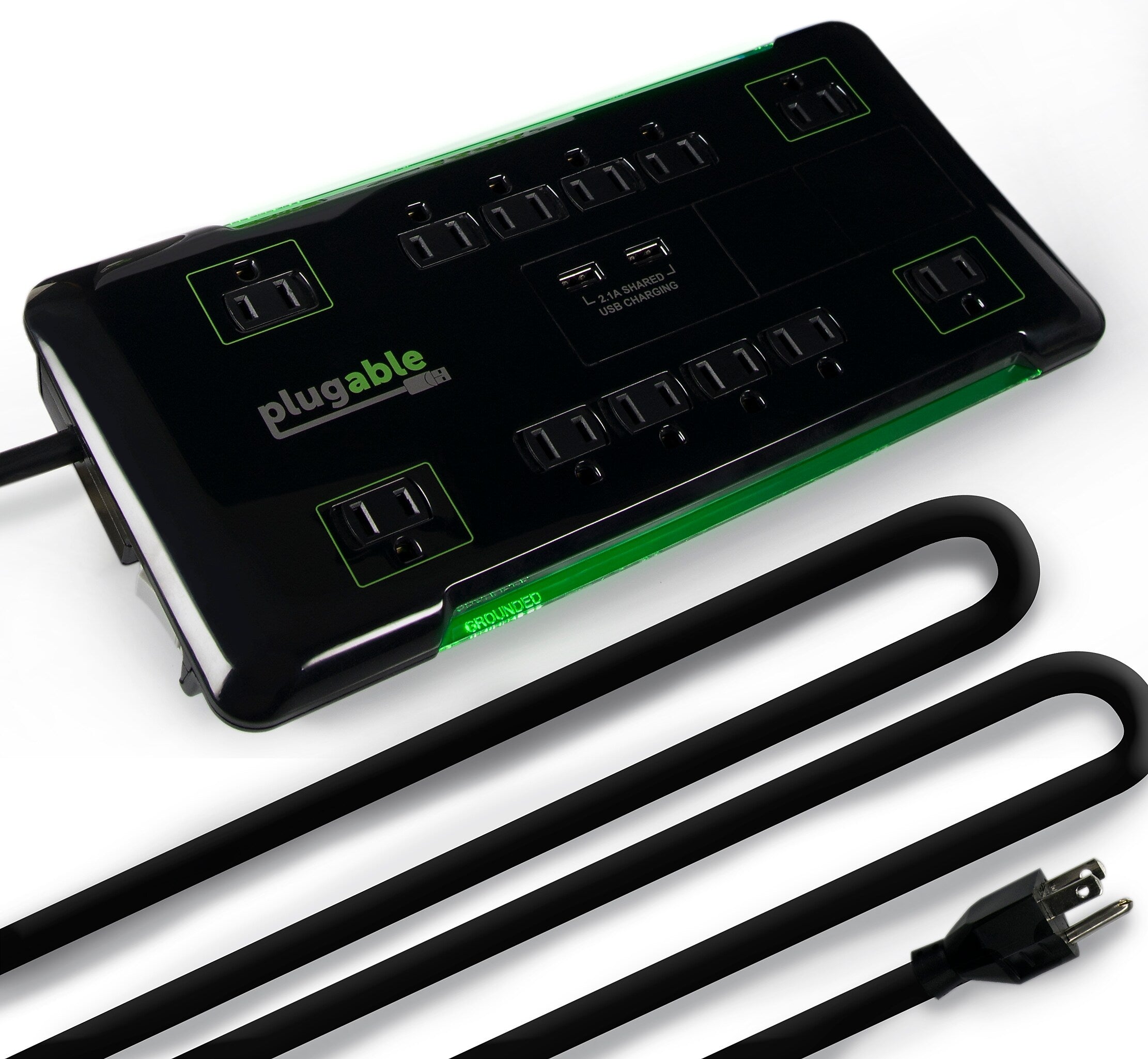 Plugable 25' 12-Outlet Power Strip with 2-Port USB Charger, Black (PS12-USB25)