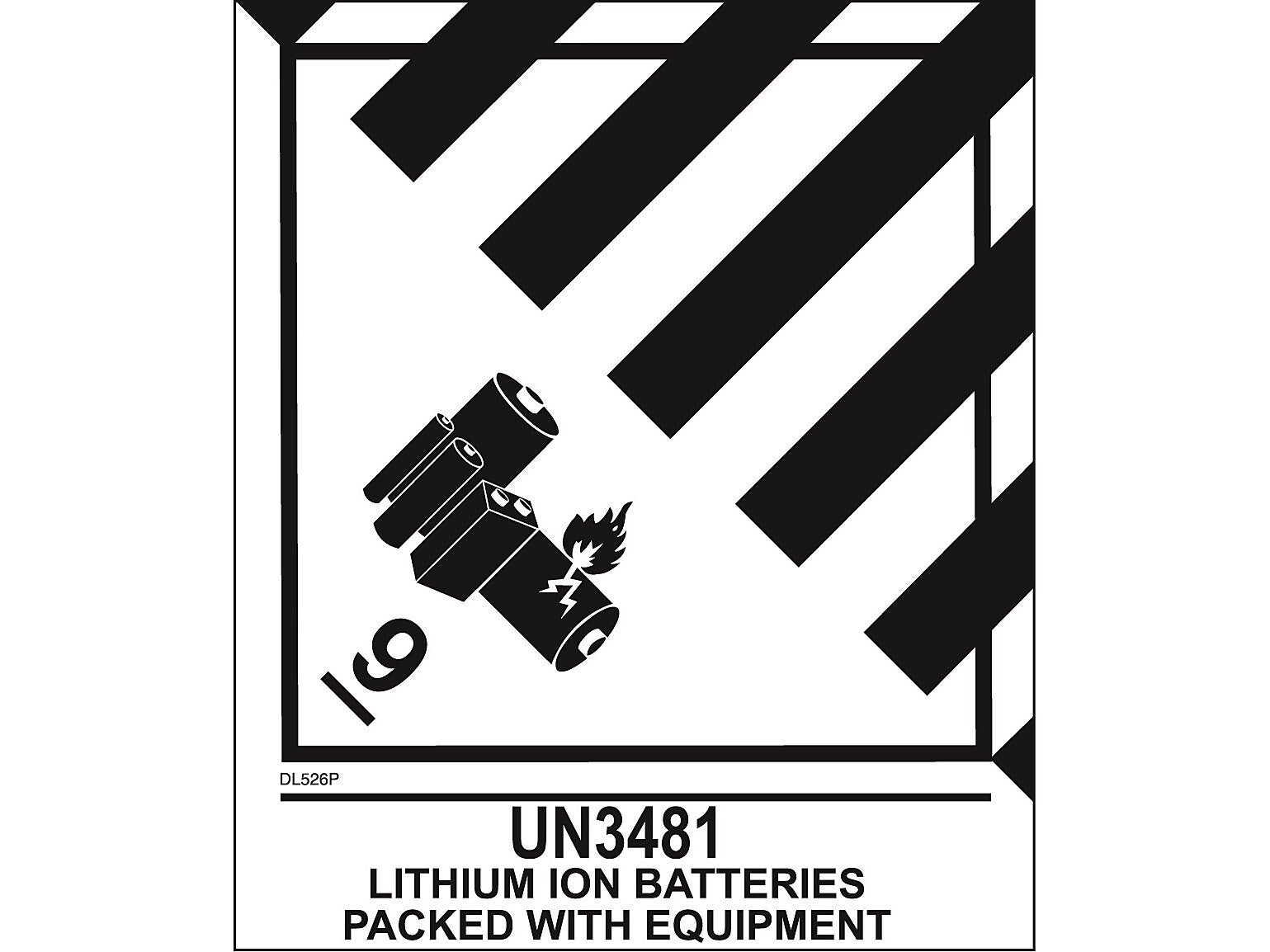Decker Tape Products UN3481 LITHIUM-ION BATTERIES Shipping Label, 4" x 4.75", White/Black, 500 Labels/Roll (DL526P-4)