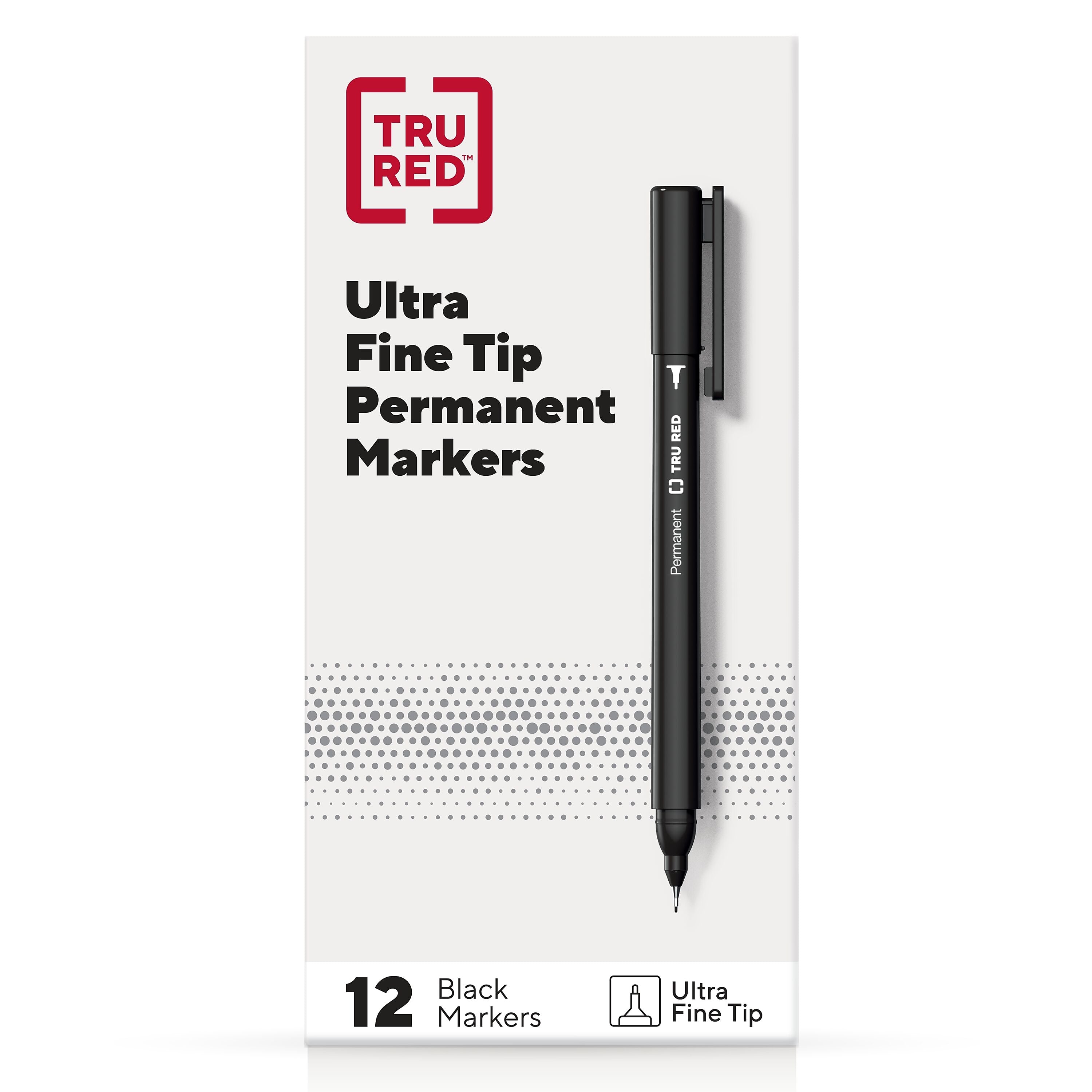 TRU RED™ Pen Permanent Markers, Ultra Fine Tip, Black, 12/Pack (TR54534)