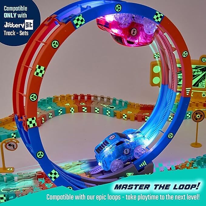 JitteryGit XTRA 2 RACERS Cars for Race Track & Glow In The Dark Trax, Red/Blue (000860009329522)