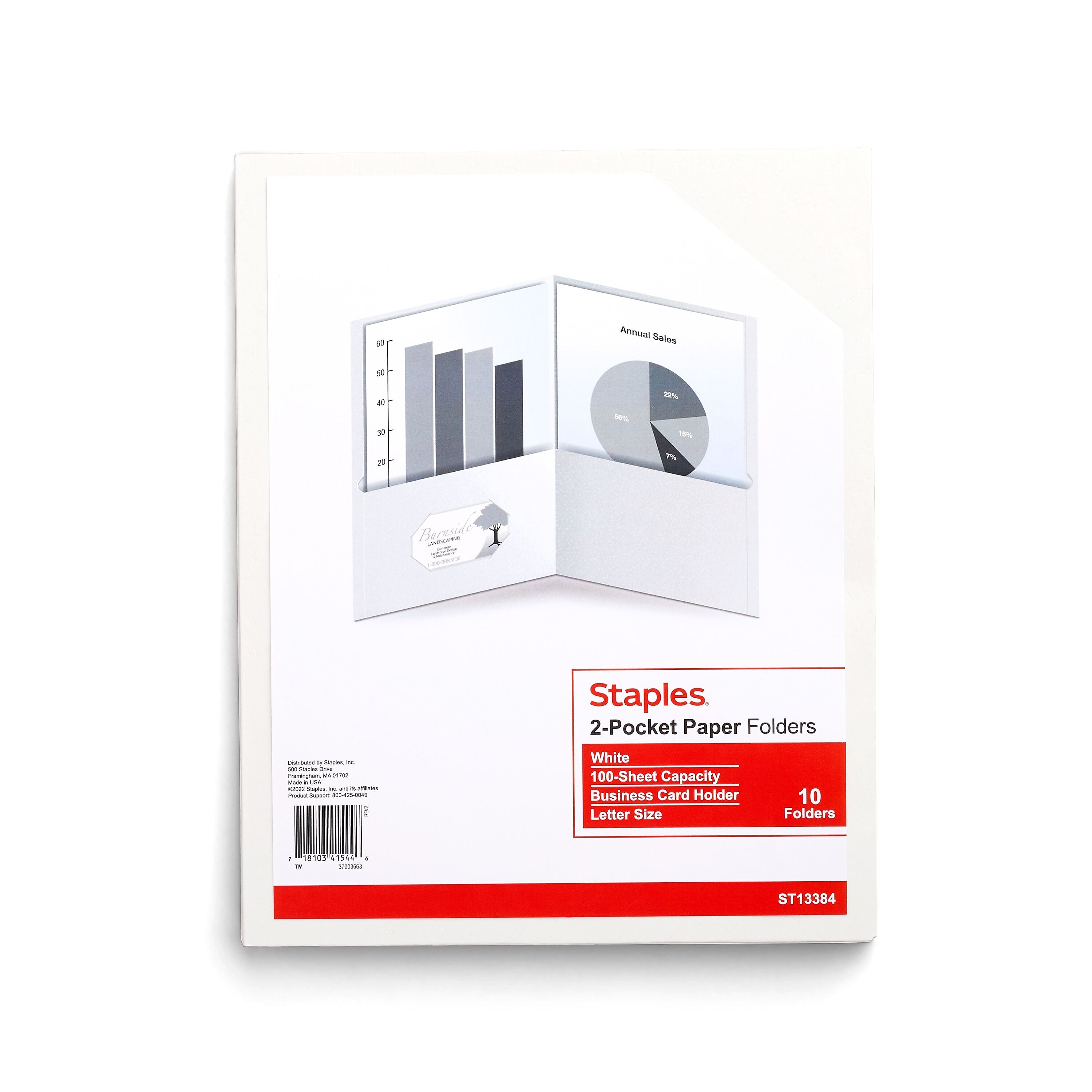 Staples 10% Recycled Smooth 2-Pocket Paper Presentation Folder, White, 10/Pack (13384-CC)