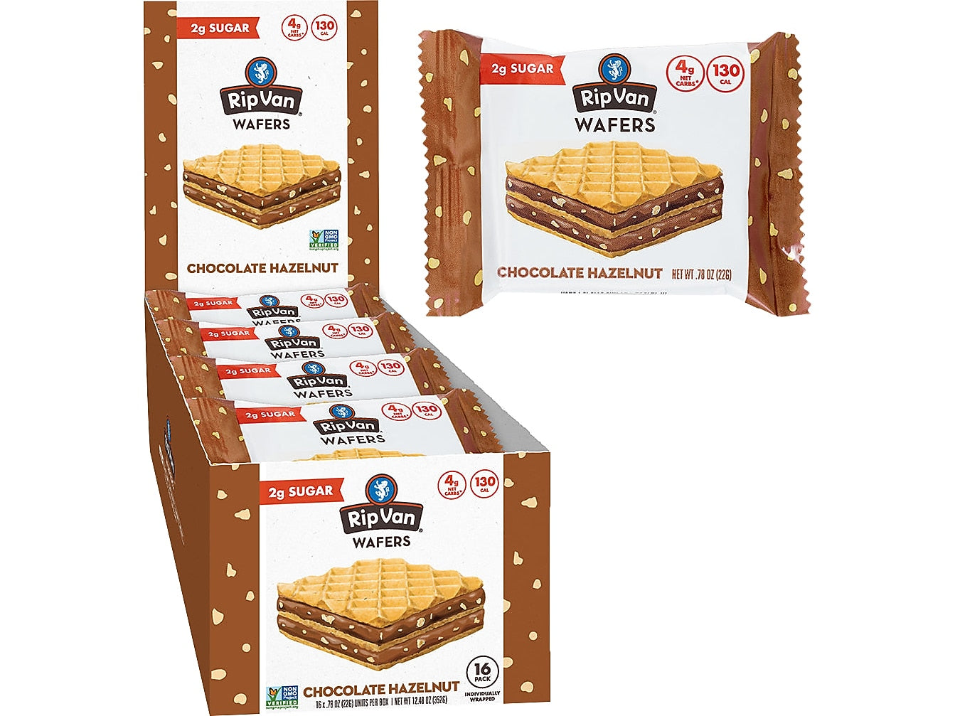 Rip Van Chocolate Hazelnut Wafers, 0.78 oz., 16 Packs/Box (5191)
