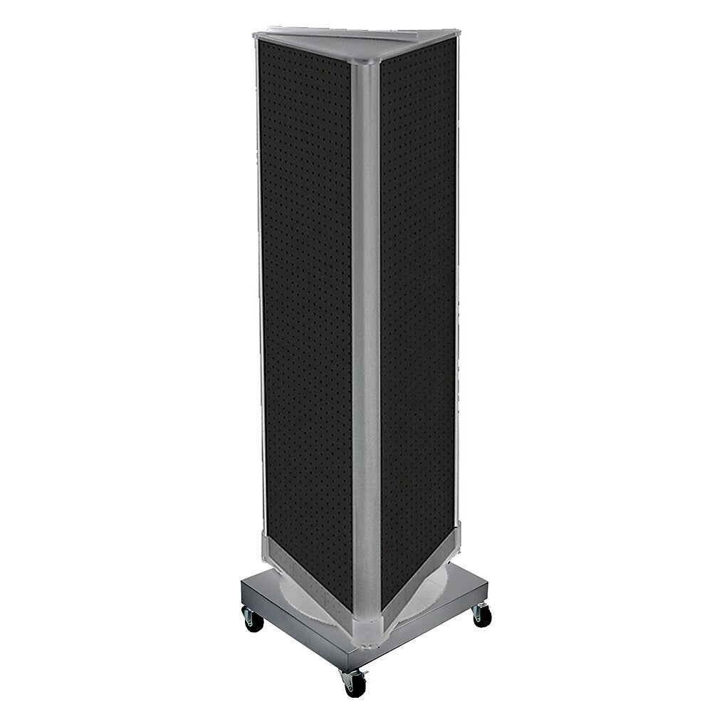 Azar Displays 60” x 16” Three-Sided Revolving Pegboard Tower Floor Display on Wheeled Metal Base, Black (700452-BLK)