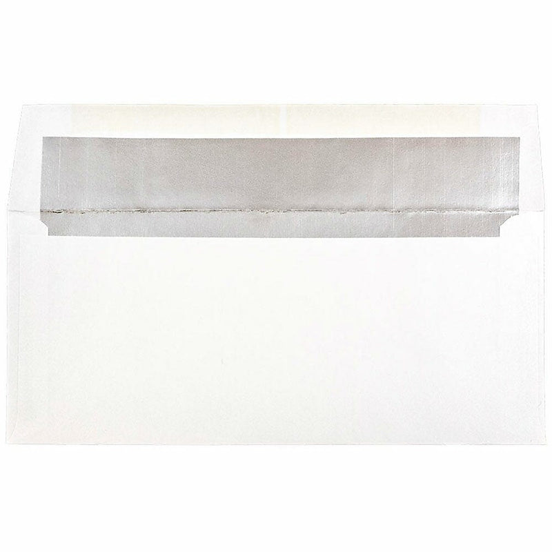 JAM Paper Booklet Envelope 3 7/8" x 8 1/8", White with Silver Foil, 100/Pack (32430263d)