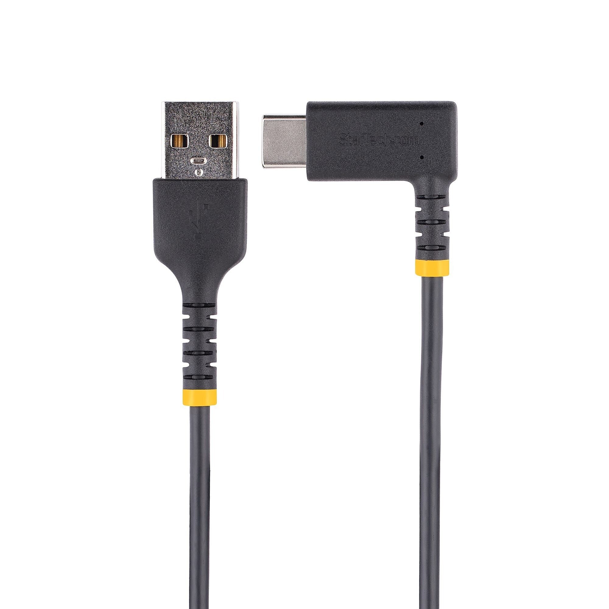 StarTech.com 6.6ft USB-A to USB-C Cable, Charge/Sync, Right-Angled USB C, Heavy-Duty, Black (R2ACR-2M-USB-CABLE)