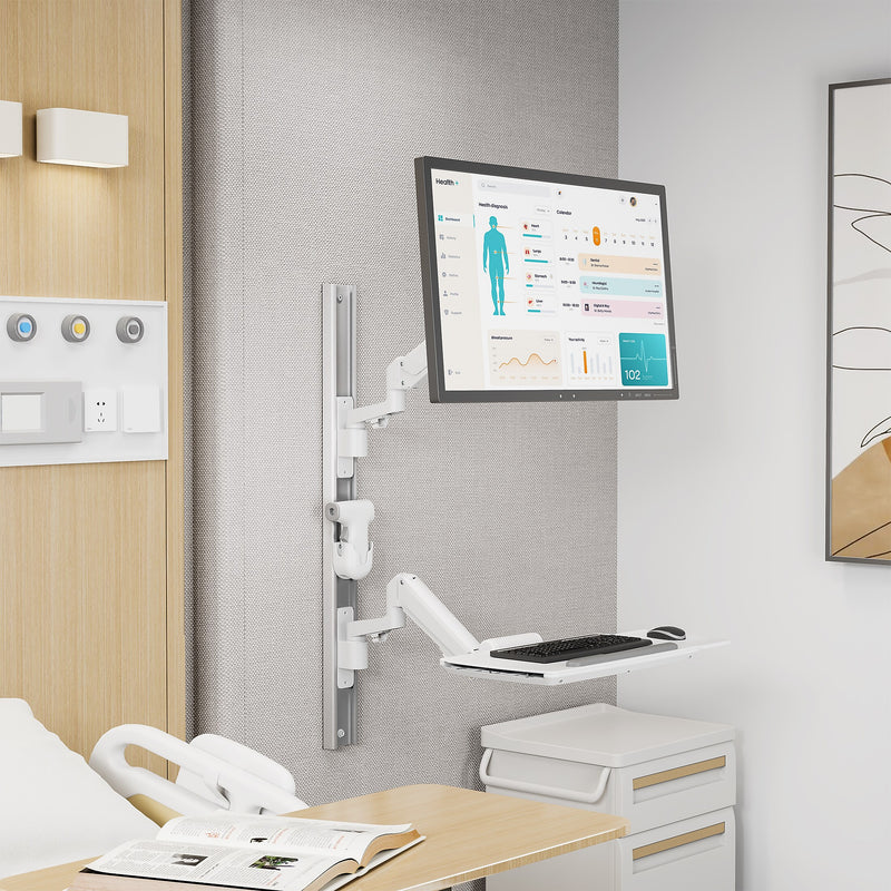 Mount-It! MedHub Wall Mounted, Flexible Workstation With WallTrack for Monitors up to 43", Matte White (MI-16002)