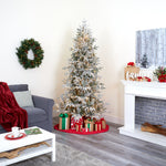 Nearly Natural 7.5-ft Flocked Manchester Spruce Artificial Christmas Tree with 450 Lights and 949 Bendable Branches (T1855)
