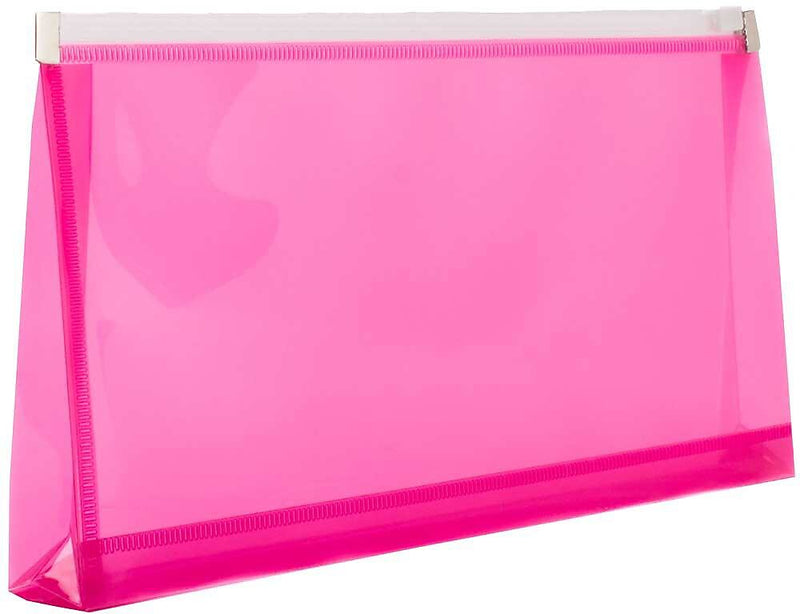 JAM Paper Premium Plastic Expanding Wallet with Zipper Closure, 5" x 10", Fuchsia Pink, 3/Pack (921Z1FUX3)