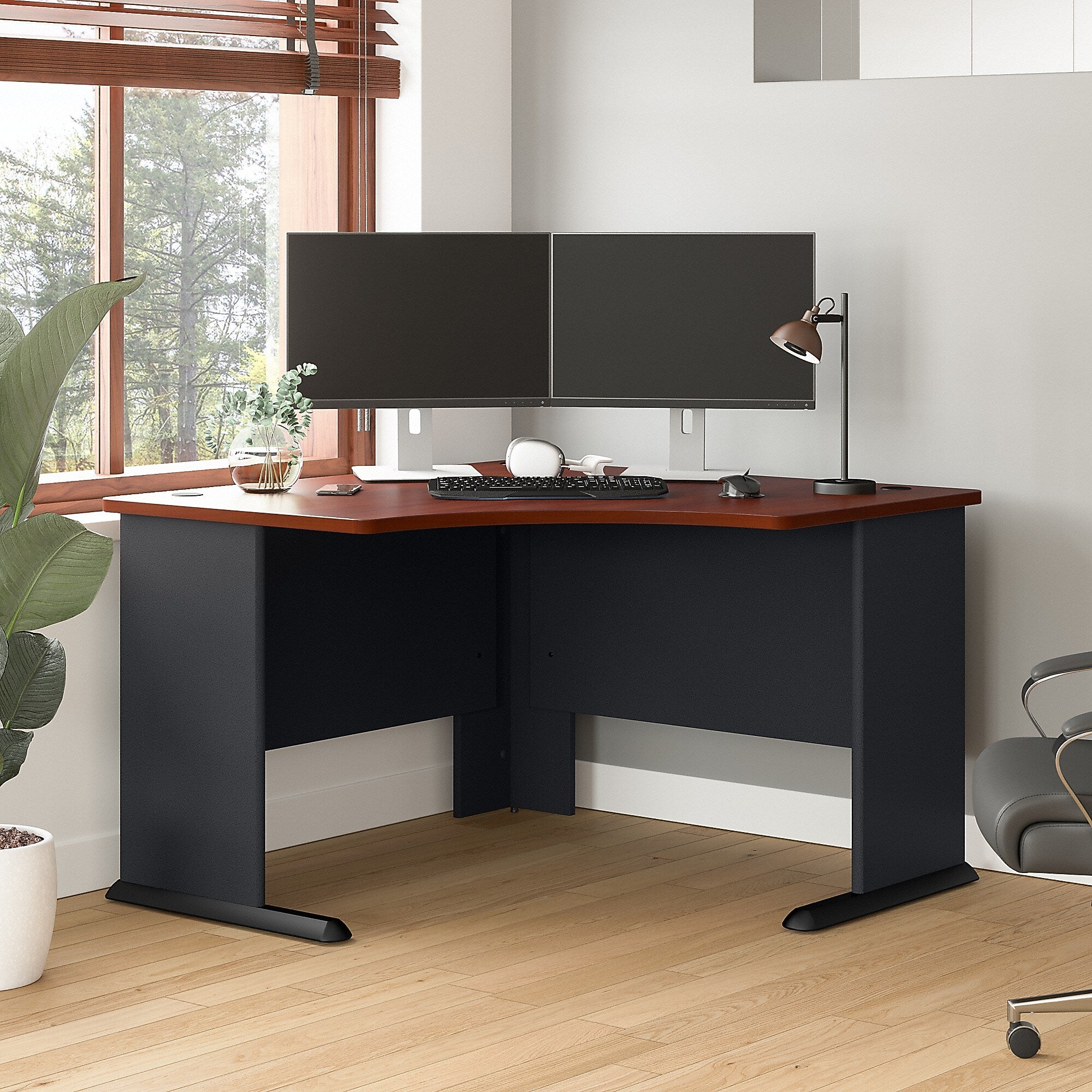 Bush Business Furniture Cubix 48"W Corner Desk, Hansen Cherry/Galaxy (WC90466A)