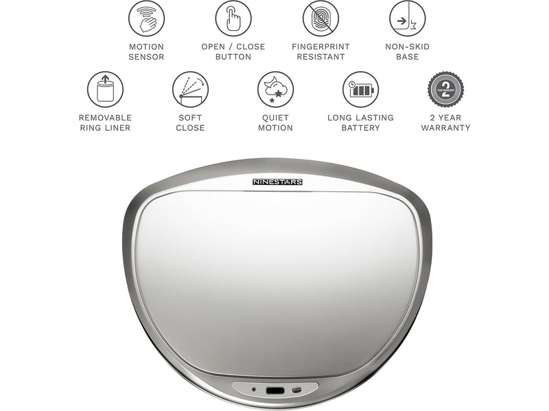 Nine Stars Stainless Steel Sensor Trash Can, 13.2-Gallon, Silver (DZT-50-29SL)