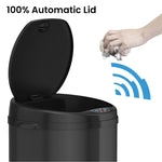 iTouchless Stainless Steel Round Sensor Trash Can with AbsorbX Odor Control System, 8 Gallon, Black (MT08RB)