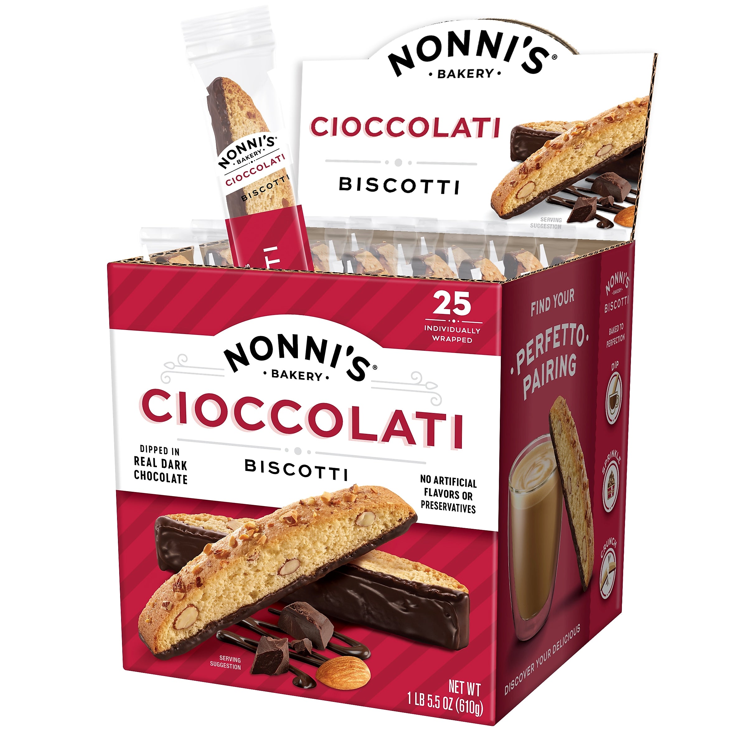 Nonni's Cioccolati Biscotti Carton, 21.5 oz., 25/Box (NSD97651)