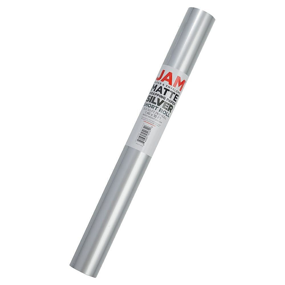 JAM Paper Short Mini Roll Wrapping Paper, 26.3 sq. ft., Silver, 2/Pack(277013538263a)