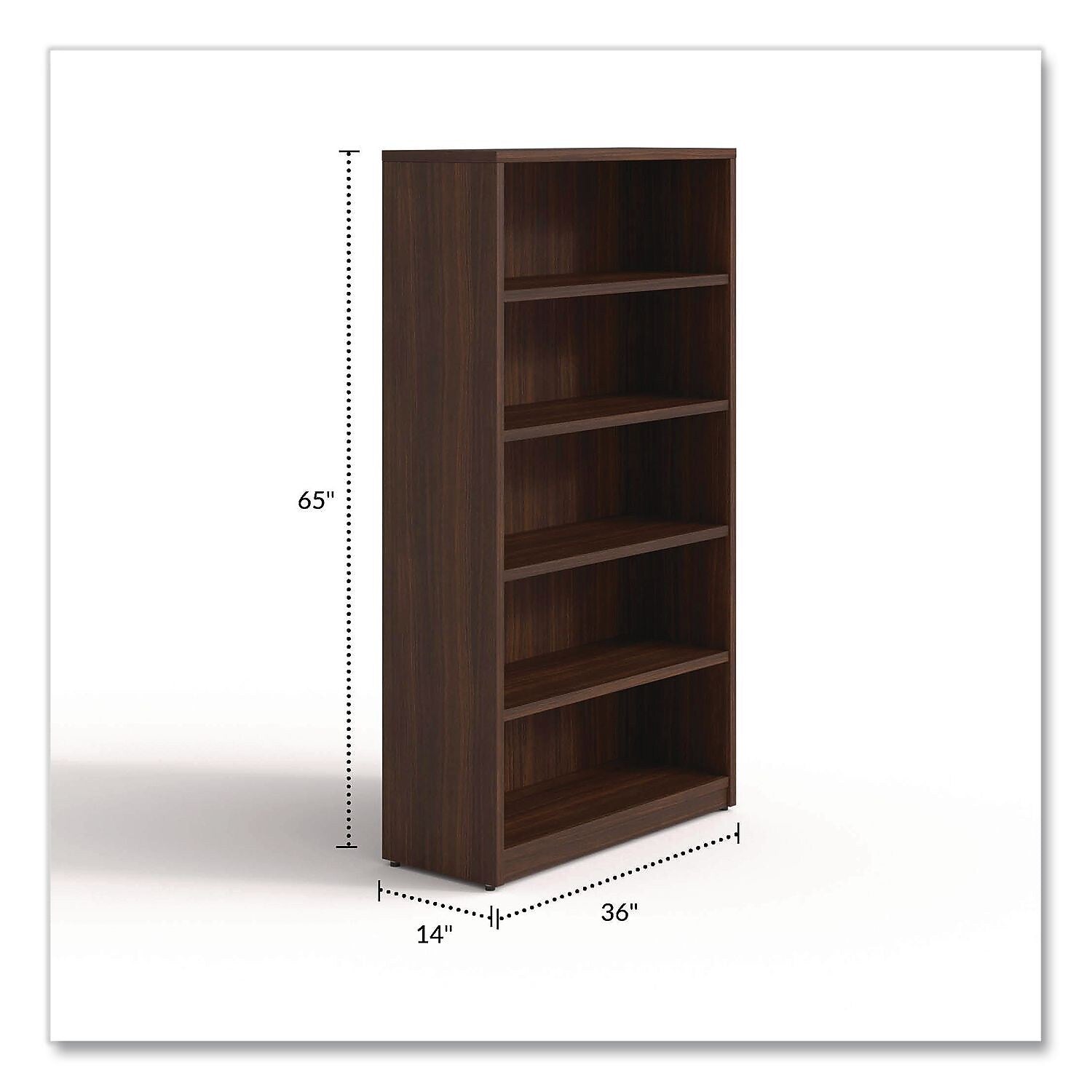 Alera Seville 65" 5-Shelf Bookcase with Adjustable Shelves, Mahogany Melamine (AE1NNN-B366514 HRG)