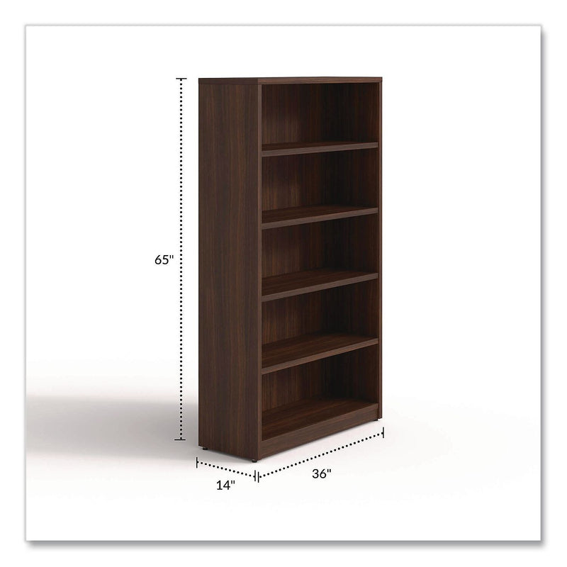 Alera Seville 65" 5-Shelf Bookcase with Adjustable Shelves, Mahogany Melamine (AE1NNN-B366514 HRG)