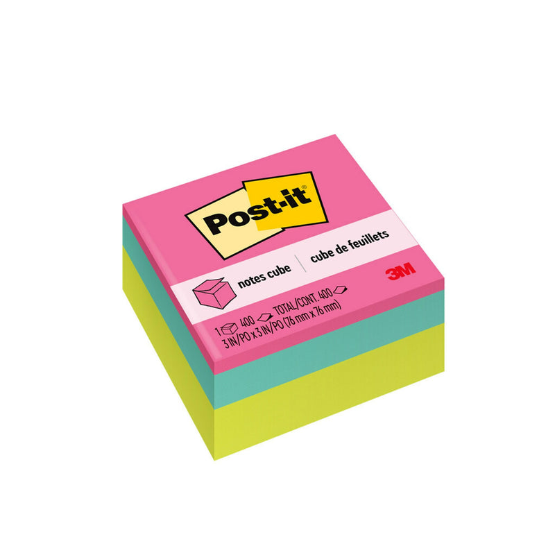 Post-it Cube Sticky Notes, 3" x 3", Assorted Brights, 400 Sheets/Cube (2027-BRT)