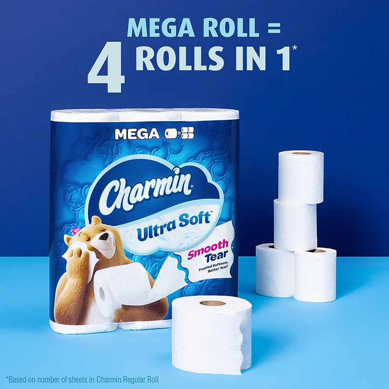 Charmin Ultra Soft Mega Toilet Paper, 2-ply, White, 224 Sheets/Roll, 18 Rolls/Case (87978)