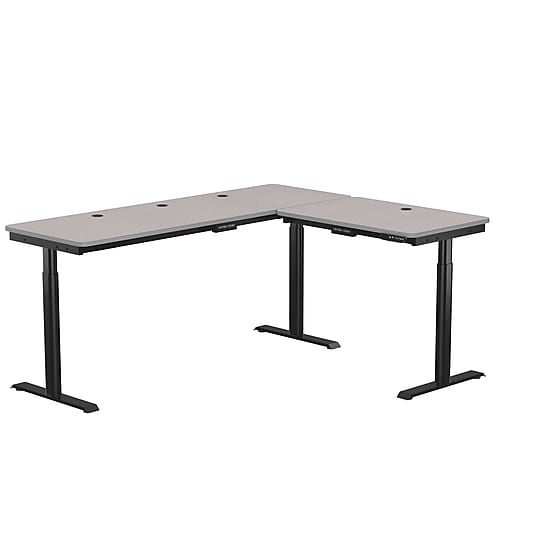 VersaDesk PowerLift 72"W Electric L-Shaped Adjustable Standing Desk, Gray/Black (PLLSD7260-BG-APP)
