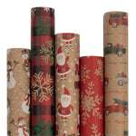 JAM Paper Christmas Wrapping Paper, 25 Sq. ft. x 30", Kraft Christmas Set, 5 Rolls/Pack (165K5KrChr)