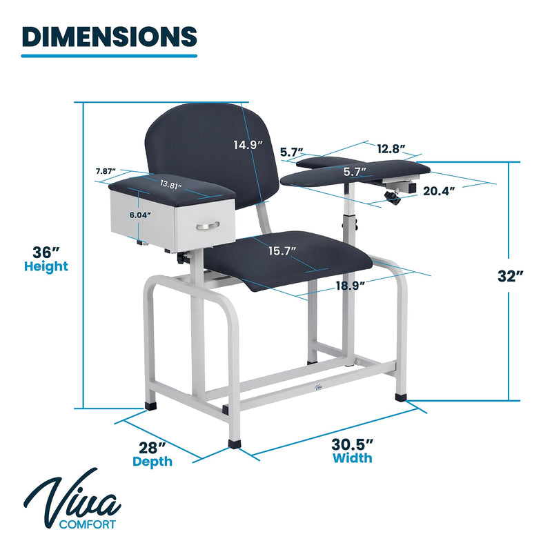 Viva Comfort Adjustable Bariatric Phlebotomy Blood Drawing Chair, 500 lbs. Capacity, Black (ADI997-01D-BLK-MK)