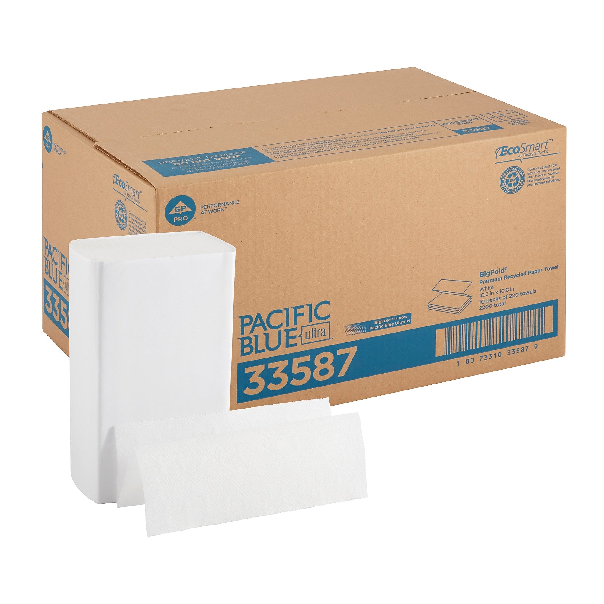 Pacific Blue Ultra Recycled C-Fold Paper Towels, 1-ply, 220 Sheets/Roll, 10 Rolls/Carton (33587)
