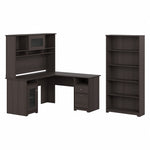Bush Furniture Cabot 60"W L Shaped Computer Desk with Hutch and 5 Shelf Bookcase, Heather Gray (CAB011HRG)