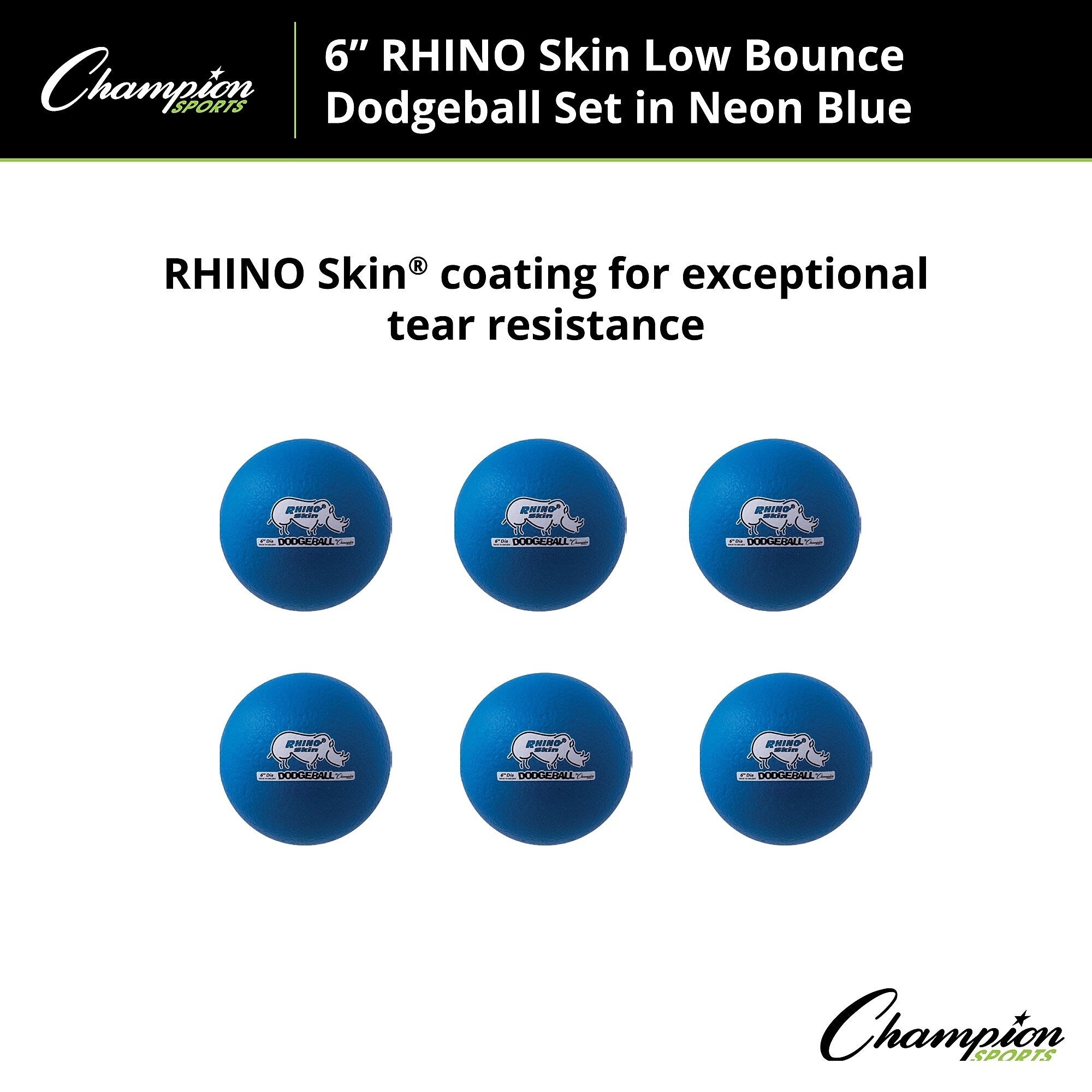 Champion Sports 6" Rhino Skin Foam Dodgeball  Set, Neon Blue, 6/Set (CHSRXD6NBLSET)