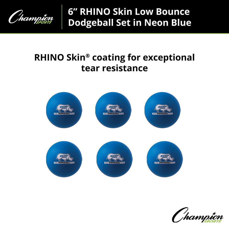 Champion Sports 6" Rhino Skin Foam Dodgeball  Set, Neon Blue, 6/Set (CHSRXD6NBLSET)