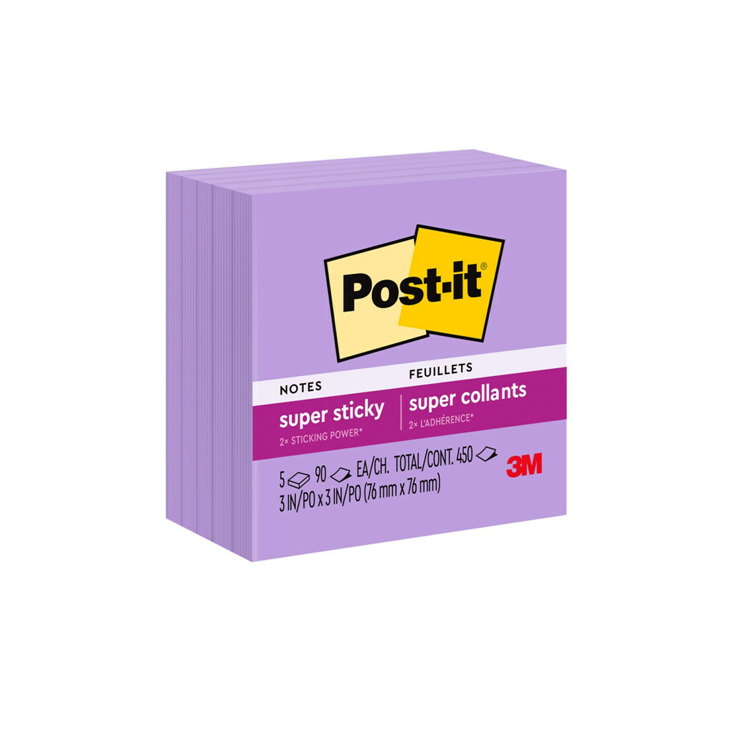 Post-it Super Sticky Notes, 3" x 3", Mulberry, 90 Sheet/Pad, 5 Pads/Pack (654-5SSCG)