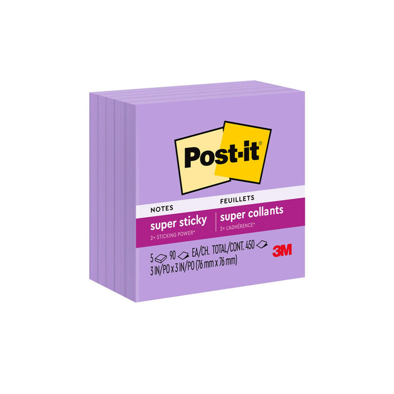 Post-it Super Sticky Notes, 3" x 3", Mulberry, 90 Sheet/Pad, 5 Pads/Pack (654-5SSCG)