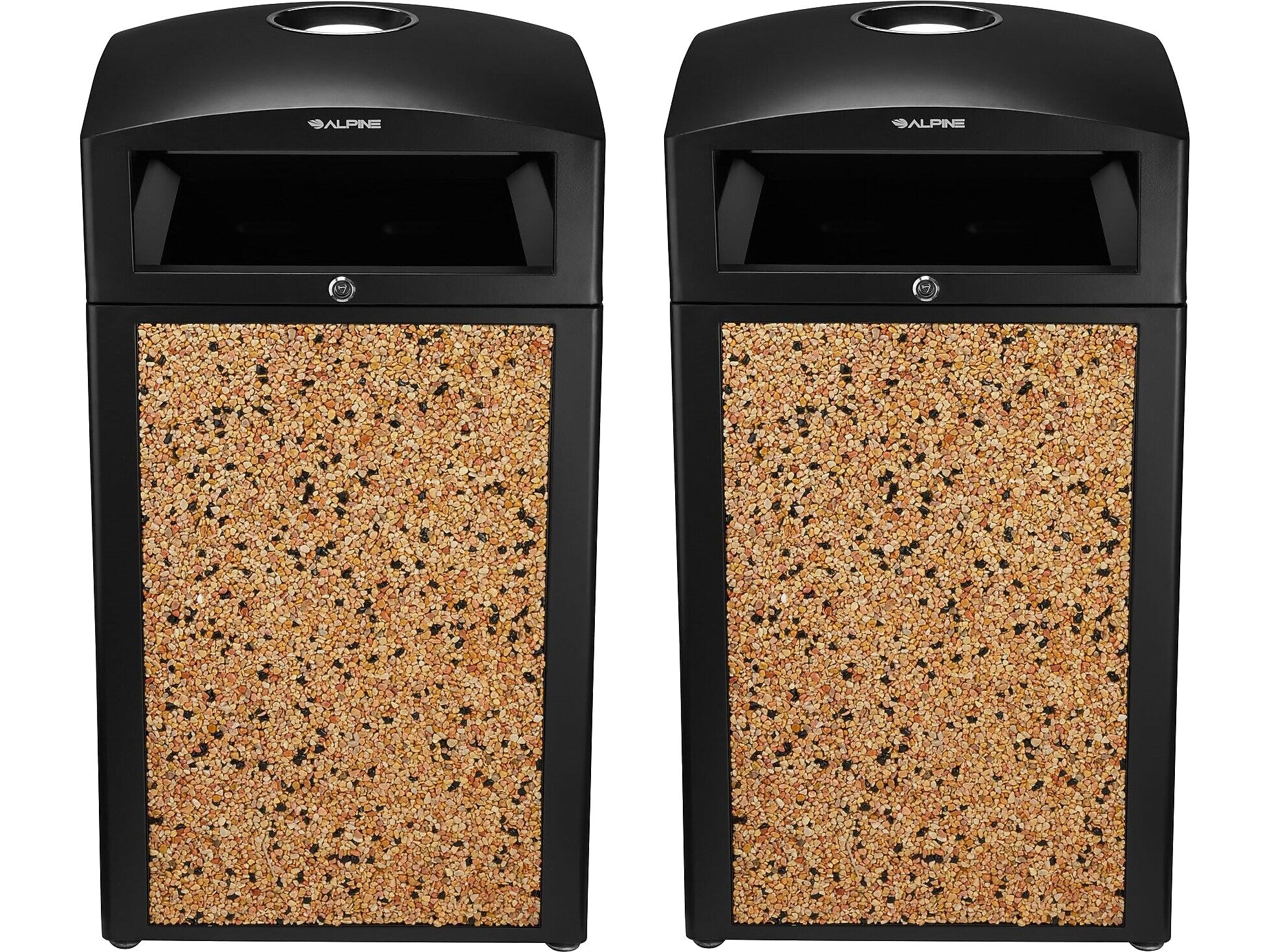 Alpine Industries Steel Outdoor Trash Can with Covered Top and Open Sides, 40 Gallon, Black/Stone, 2/Pack (ALP472-40-STO-2PK)