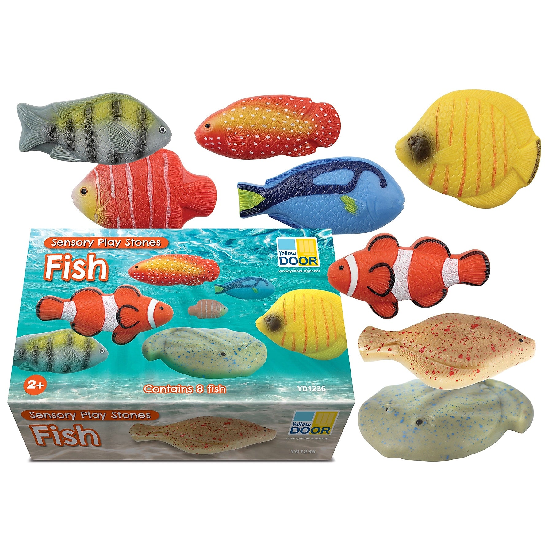 Yellow Door Sensory Play Stones Fish, Assorted Colors, 8/Set (YUS1236)