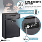 AdirOffice Steel Locking Wall Mounted Drop Box Interoffice Mailbox with Key and Combination Lock , Black (631-04-BLK-KC-PKG)