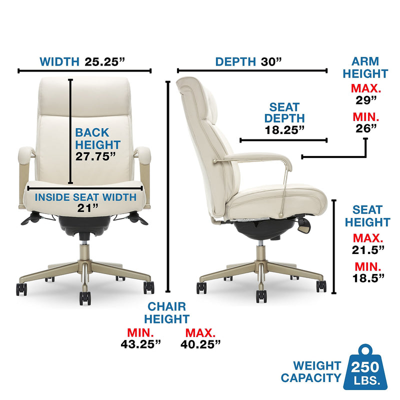 La-Z-Boy Melrose Ergonomic Bonded Leather Swivel Executive Chair, White (CHR10084B)