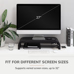 Anji Mountain Mango Wood Monitor Stand with Two USB Ports, Up to 32" Monitor, Black (MS-CRV-BLK-P)