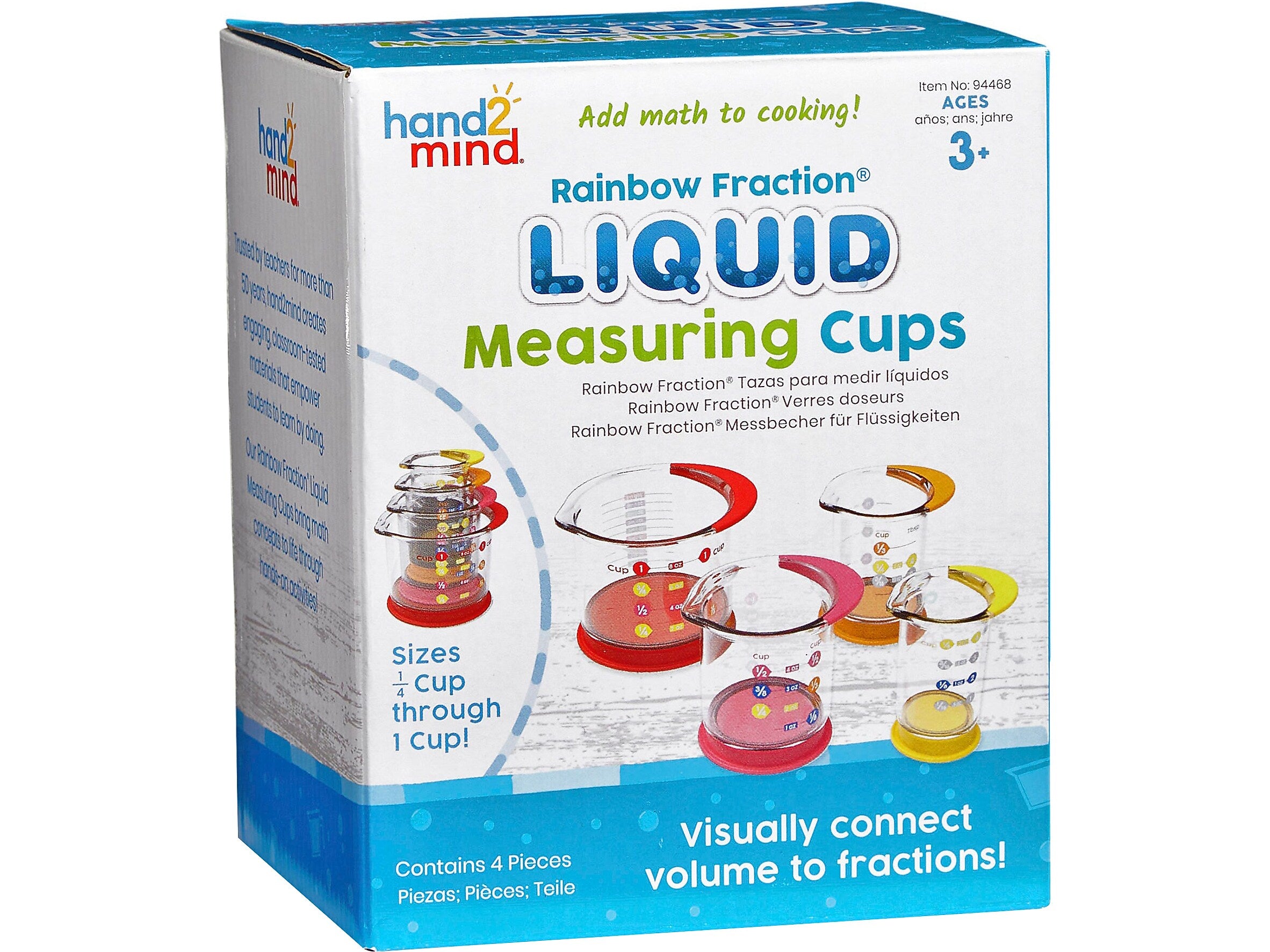 hand2mind Rainbow Fraction Liquid Measuring Cups, 6/Set (94468)