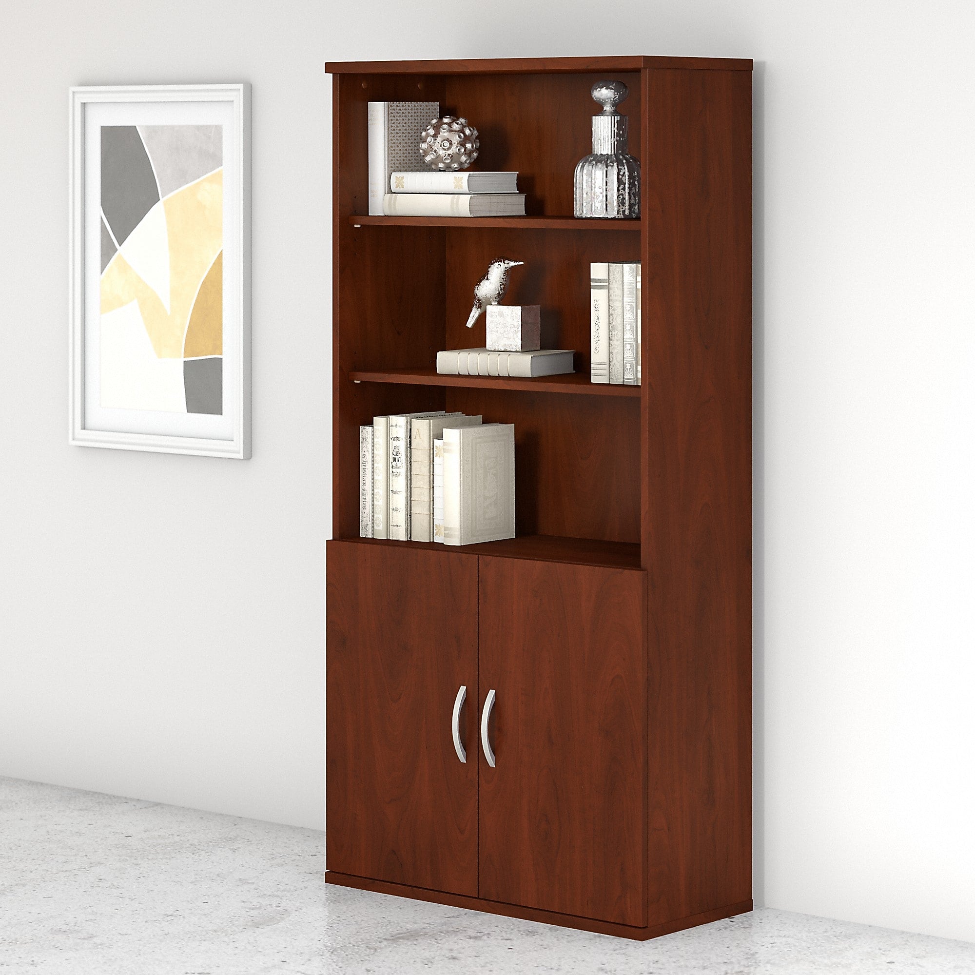 Bush Business Furniture Studio C 73"H 5-Shelf Bookcase with Adjustable Shelves, Hansen Cherry Laminated Wood (STC015HC)