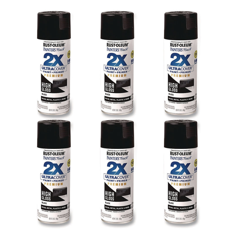 Rust-Oleum Painter's Touch 2X Ultra Cover Spray Paint, Black, 12 oz., 6/Carton (331172)