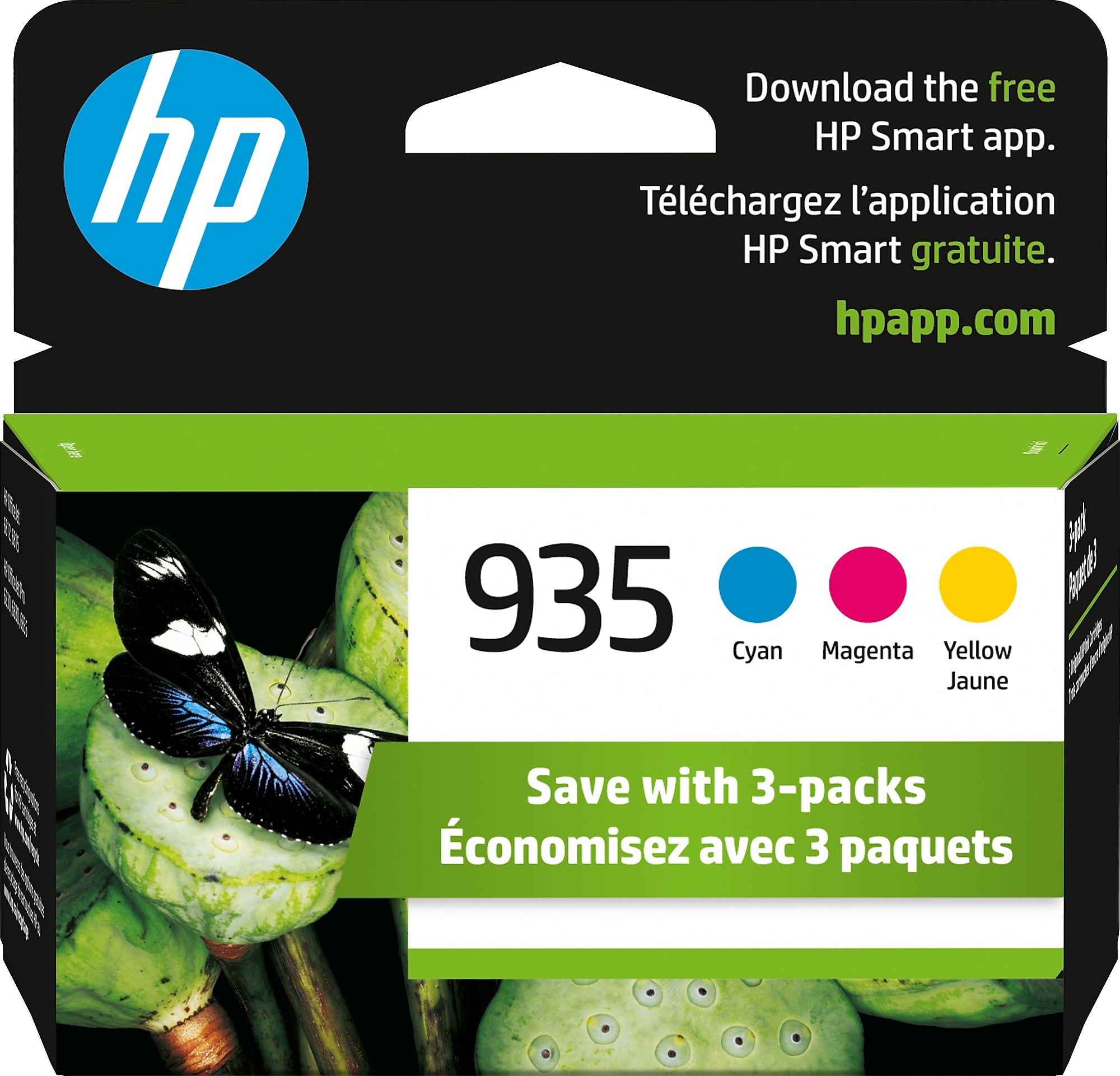 HP 935 Cyan/Magenta/Yellow Standard Yield Ink Cartridge, 3/Pack (N9H65FN#140)