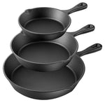 MegaChef Cast Iron Skillet Set, Black, 3 Piece Set (937114401M)