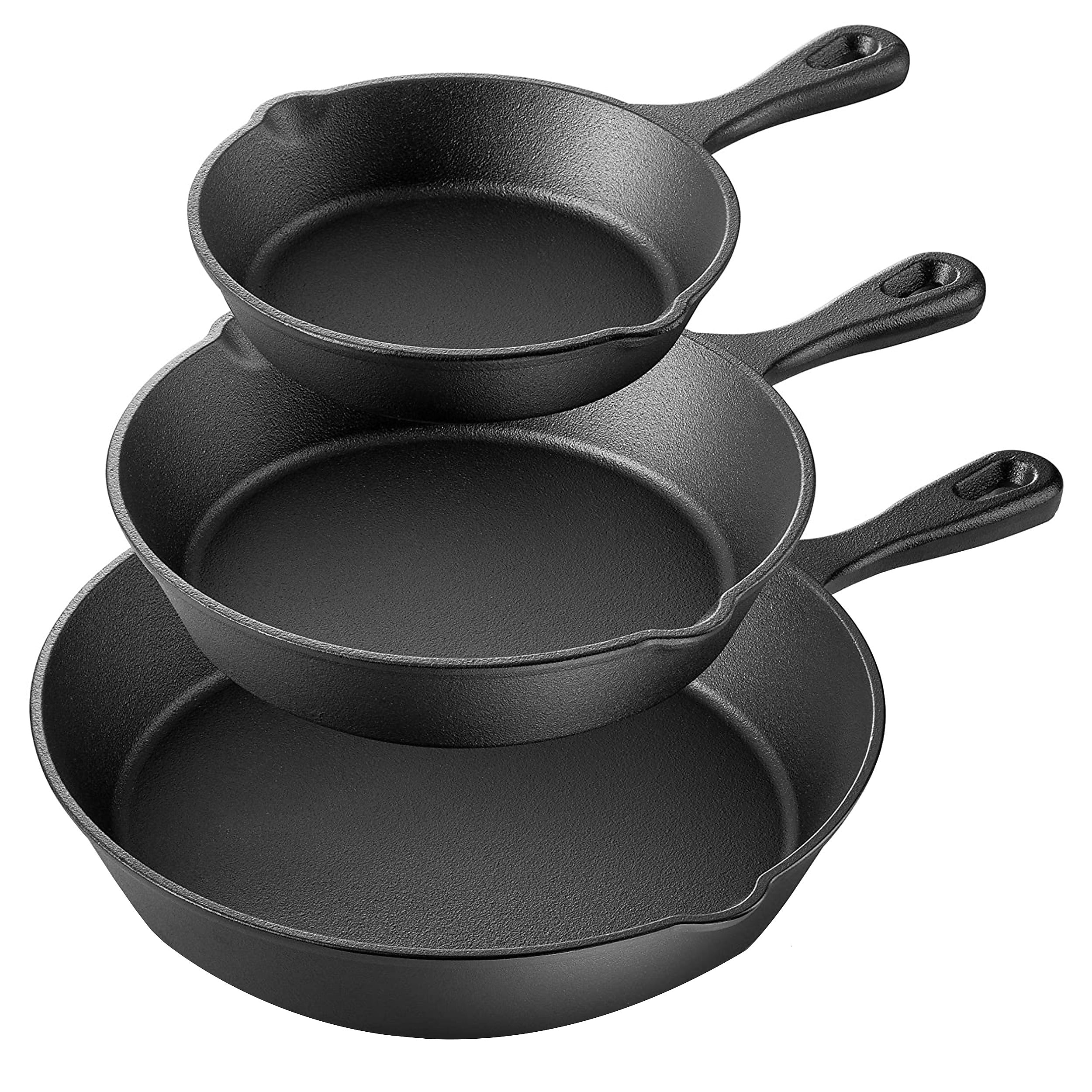 MegaChef Cast Iron Skillet Set, Black, 3 Piece Set (937114401M)