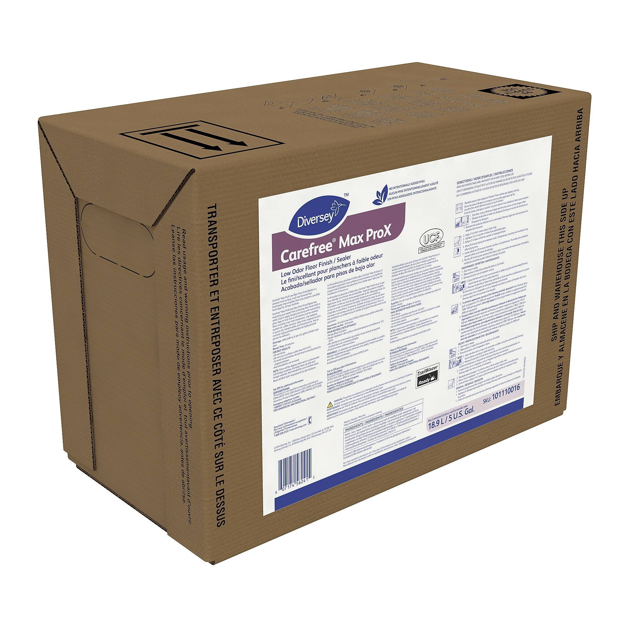 Diversey Carefree Max ProX Low Odor Floor Finish, 5 Gal. (101107563)
