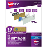 Avery The Mighty Badge Inkjet Reusable  Magnetic Name Badge System, 1" x 3", Gold, 80 Inserts, 10/Pack (71203)