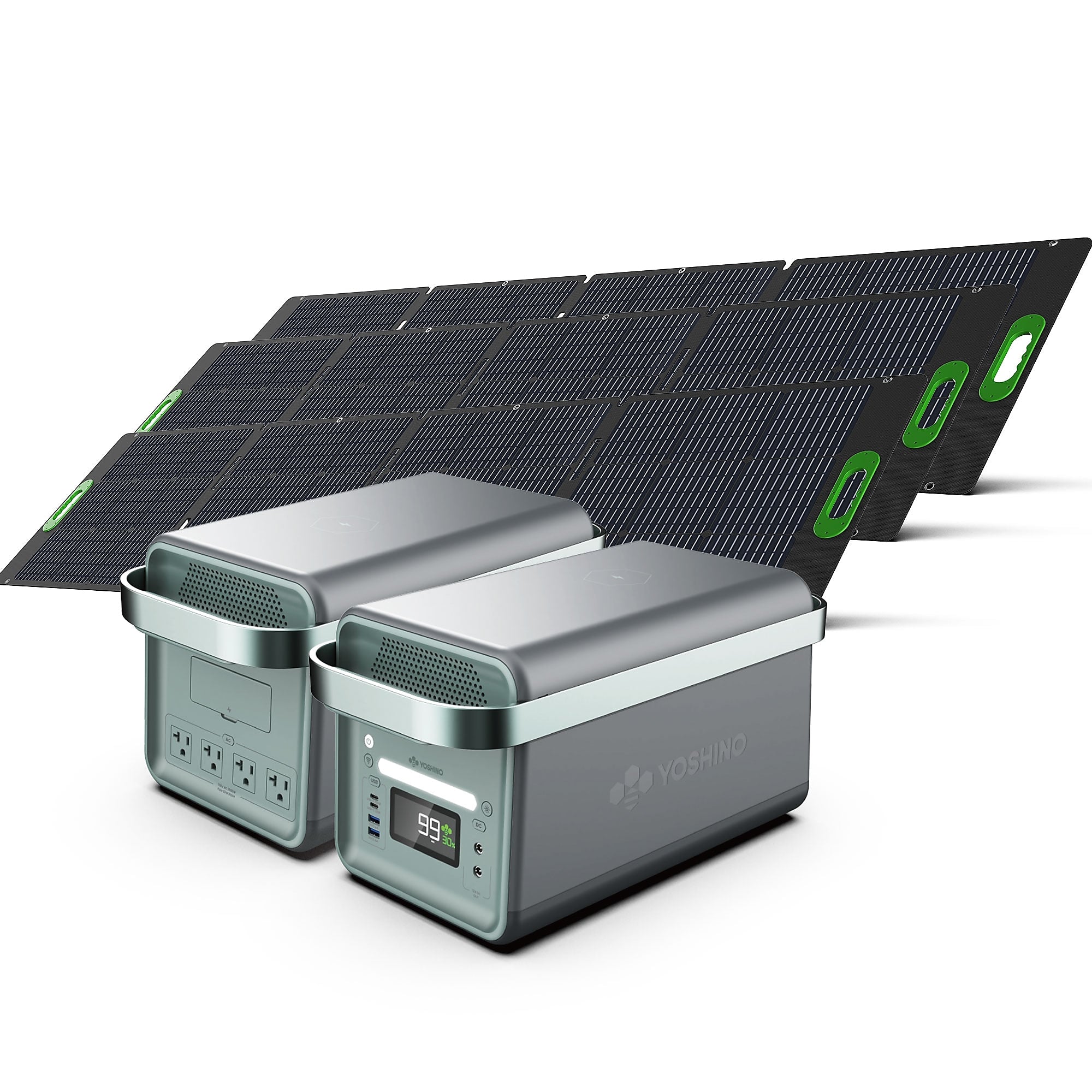 Yoshino K20SP23 11-Port Solid-State Solar Generator 1326Wh, 2000W with 3-Piece Solar Panels (600W) Emergency UPS Backup Battery