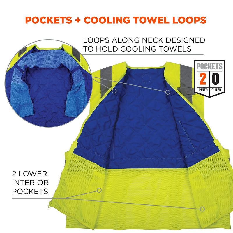 Chill-Its 6668 Hi-Vis Safety Cooling Vest, ANSI Class R2, Lime, XL (12715)