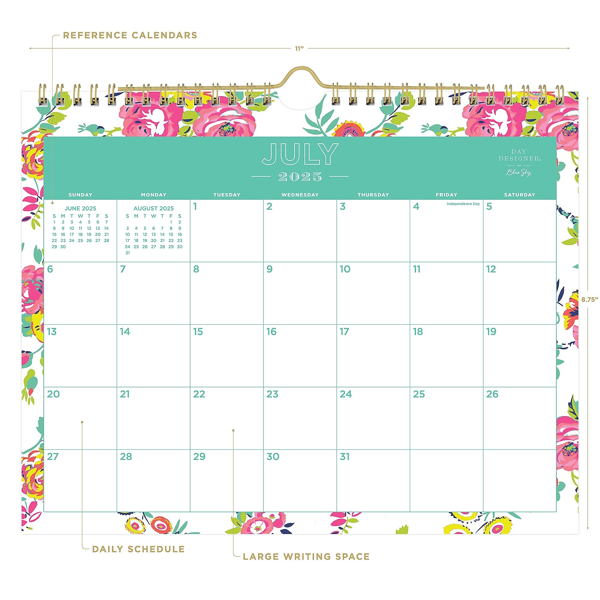 2025-2026 Day Designer for Blue Sky Peyton White 8.75" x 11" Academic Monthly Wall Calendar, Reversible (107936-A26)
