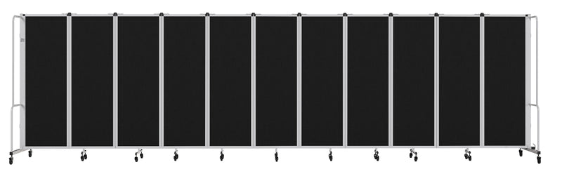 National Public Seating Robo Series 11-Panel Folding Mobile Room Divider, 72"H x 256"W, Black Fabric (RDG6-11PT10)