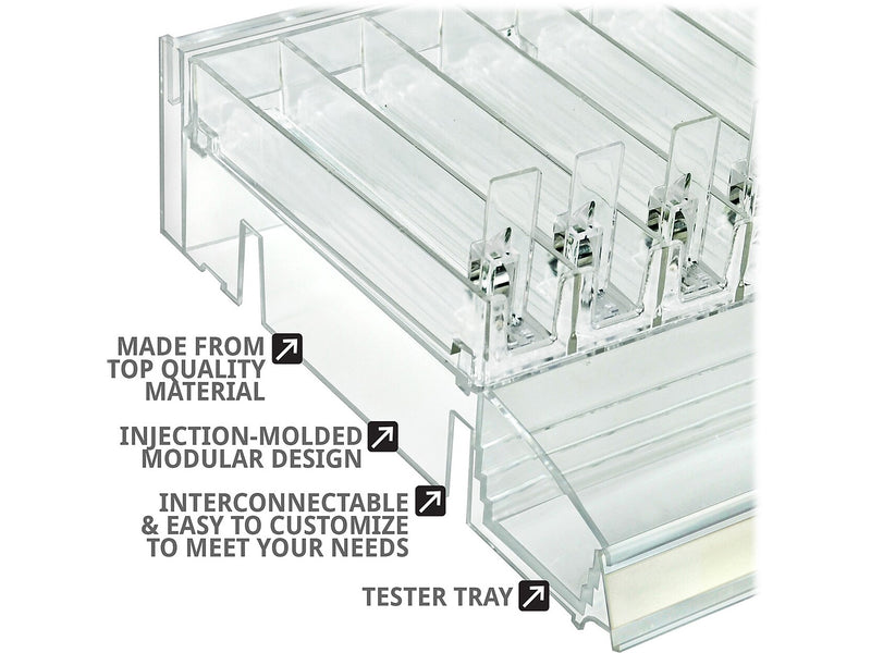 Azar 3.5" x 12" Pegboard 8-Compartment Cosmetic Tray with Tester Tray, Clear, 2/Pack (225840-TESTER-8COMP-2PK)
