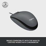 Logitech M100 Ambidextrous Optical USB Mouse, Black (910-001601)