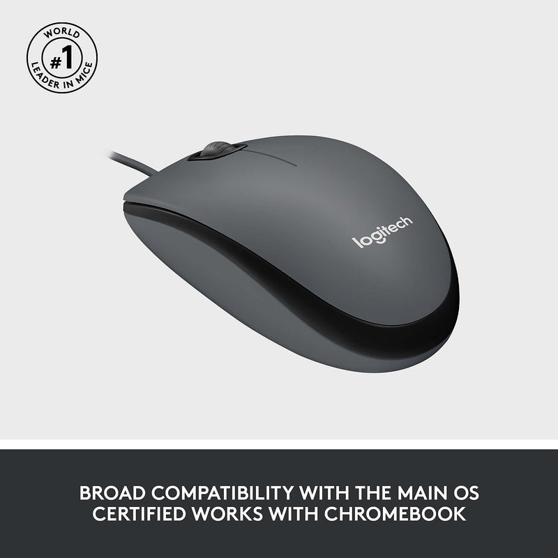 Logitech M100 Ambidextrous Optical USB Mouse, Black (910-001601)